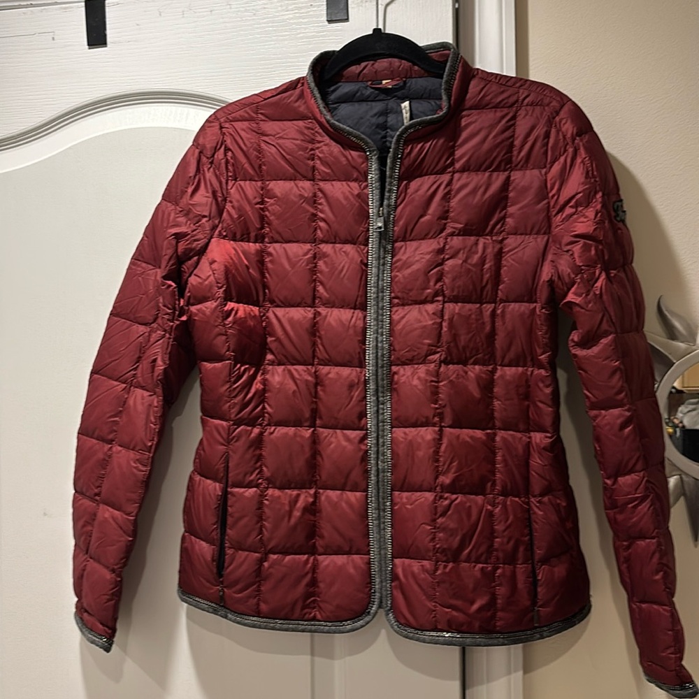 FAY ITALY LADIES BURGUNDY GRAY DOWN QUILT JACKET